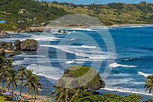 Atlantic surf reaches the east coast of Barbados at Bathsheba Beach