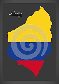 Atlantico map of Colombia with Colombian national flag illustration photo