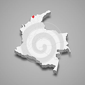 Atlantico region location within Colombia 3d map