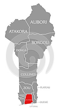 Atlantique red highlighted in map of Benin