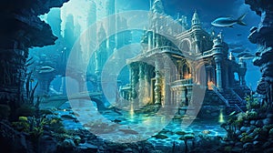 Atlantis the lost world underwater, ancient city in the depths of the ocean