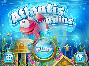 Atlantis ruins with fish rocket - vector illustration boot scree