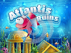 Atlantis ruins funny fish - vector illustration boot screen
