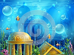 Atlantis ruins - vector background illustration screen
