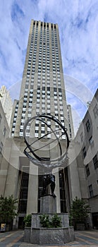 New York, USA June 4, 2023: The Atlas bronze statue and Rockefeller Center