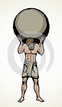 Atlas keeps the earth on their shoulders. Vector drawing silhouette