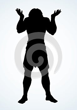 Atlas keeps the earth on their shoulders. Vector drawing silhouette