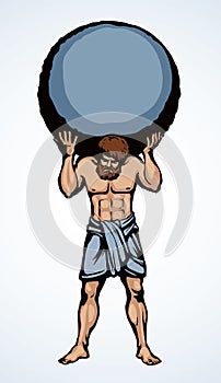Atlas keeps the earth on their shoulders. Vector drawing silhouette