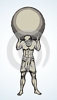 Atlas keeps the earth on their shoulders. Vector drawing silhouette