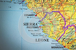 Atlas map of Freetown in Sierra Leone..