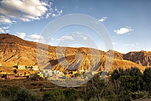 Atlas Mountain landscape in Morocco, rural village, Quarzazate area