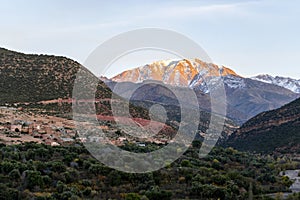 Atlas mountains and Imlil valley at sunset, Morocco