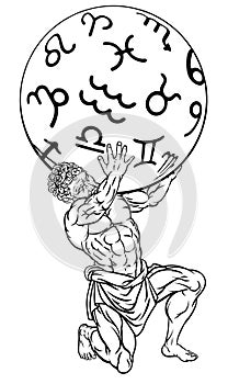 Atlas Titan Holding Heavens Mythology Illustration photo