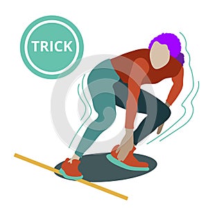 A atletic girl does a trick while running. Vector illustration in flat