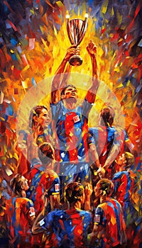 Atletico Madrid winning soccer champions league cup abstract mobile smartphone wallpaper generative ai photo