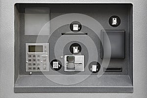 ATM automated teller machine. Banking services and cash money