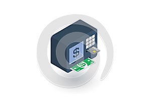 ATM, banking, dollar cash, card money, finance isometric flat icon. 3d vector