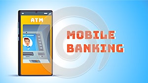 ATM. Cash machine on smart cellphone screen