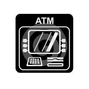 ATM icon. Getting cash from a bank card. Monitoring system and authorization by pin code. Finance simple style detailed logo icon