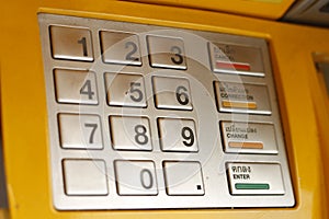 ATM keypad machine detail. Cash point close up