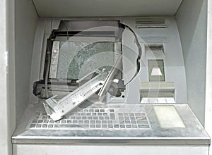 ATM machine with broken glass