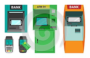 ATM machine and cash terminal set. Device for accepting dispensing cash transactional card payments electronic credit