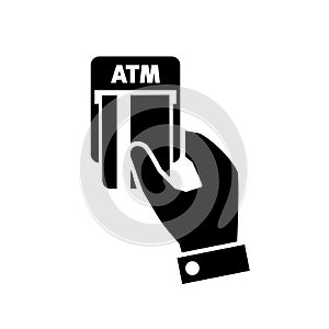 ATM machine icon, withdrawing money from ATM which on bank card Ã¢â¬â vector photo