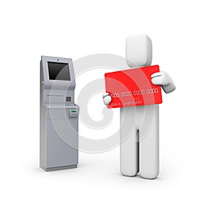 Atm machine and person with bankcard