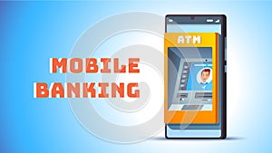 ATM in mobile phone concept. Cash machine