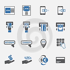 ATM and money business icon set