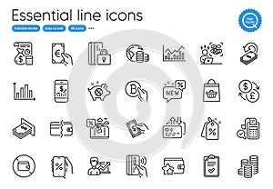 Atm money, Cashback and Bitcoin pay line icons. For website, printing and application. Vector