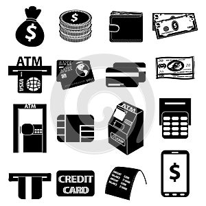 Atm money icons set