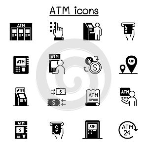 ATM related vector icons. contains such Icons as money, deposit, withdraw, card, ATM machine and more photo