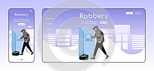 ATM robbery adaptive landing page flat color vector template