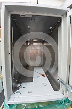 ATM safe reinforced from the inside with steel anti-burglary plates.
