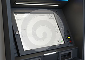 An ATM screen displaying a user interface with options related to bank transactions.