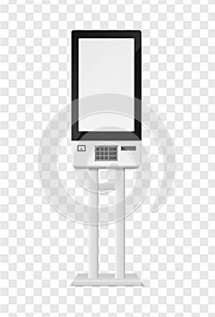 Atm and self-ordering kiosk. Blank terminal system black frame and transparent background, realistic payment equipment photo