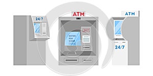 ATM set. Withdraw cash from machine, making payment