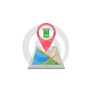 ATM terminal map pointer flat icon, mobile gps