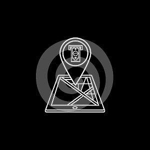 ATM terminal map pointer line icon, mobile gps