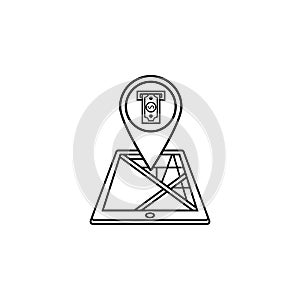 ATM terminal map pointer line icon, mobile gps