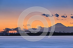 Atmosphere in autumn Of Tokyo Bay See the Tokyo Gate Bridge and Mount Fuji