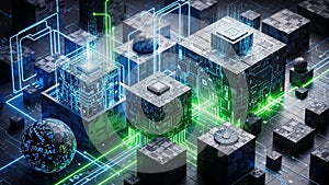 Atmosphere emphasizes connectivity and information technology, showcasing