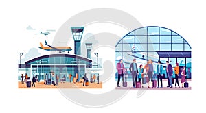 the atmosphere inside the airport at the time of departure vector