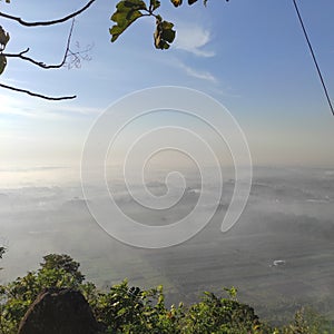 the atmosphere on the mountain in the morning