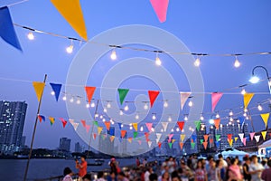 Atmosphere of the night Decorated with lights and decorations of the celebration.