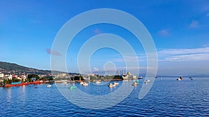 The atmosphere of the sea waters in Bitung, North Sulawesi Province.