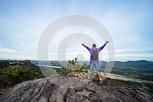 Atmosphere of the sky and clouds above the mountains of the Mekong River at Chana Dai cliff.