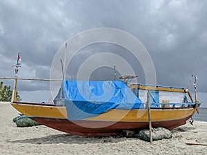 the atmosphere where sea motorbikes are parked on the beach