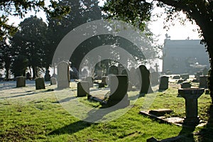 Atmospheric Cemetery Scene In Contre Jour photo